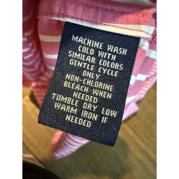 Chaps Pink Striped Button Up Shirt 3X XXXL Collared 3/4 Sleeve Top White Casual - Picture 9 of 11